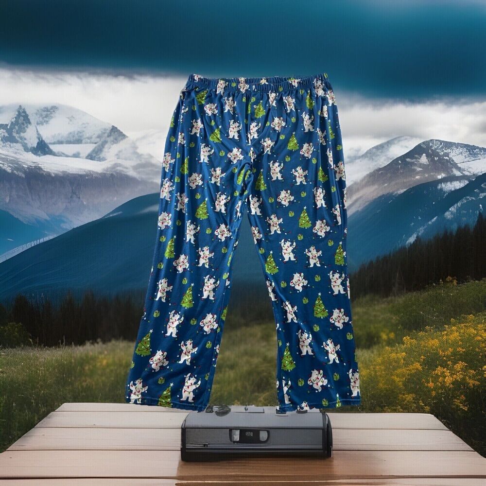 Munkie Munkie Nite Nite Pajama Pants Mens 4x Blue Flannel  Polar Bear Print Xmas